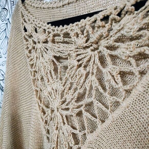 Crochet pullover vintage style boho chic see-through sweater Romantic top Med - Picture 2 of 8